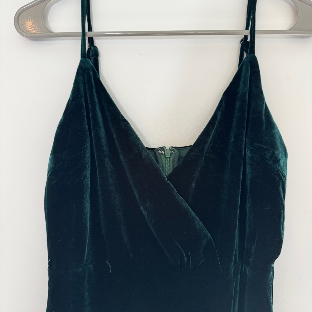 Lulu's Deep Emerald Green Velvet Spaghetti Strap Wedding Dress